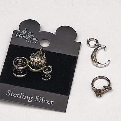 Collectible Sterling Disney Carriage, Initial C Diamond Pendant + Mini Ring Charm