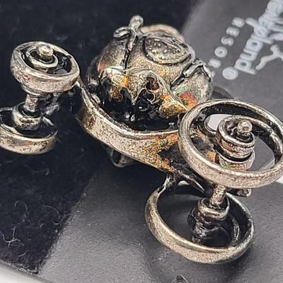 Collectible Sterling Disney Carriage, Initial C Diamond Pendant + Mini Ring Charm