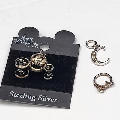 Collectible Sterling Disney Carriage, Initial C Diamond Pendant + Mini Ring Charm