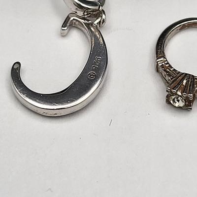 Collectible Sterling Disney Carriage, Initial C Diamond Pendant + Mini Ring Charm