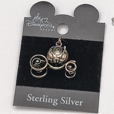 Collectible Sterling Disney Carriage, Initial C Diamond Pendant + Mini Ring Charm