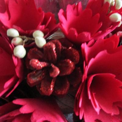Wood Flower and pine cones arrangement with battery-operated candle