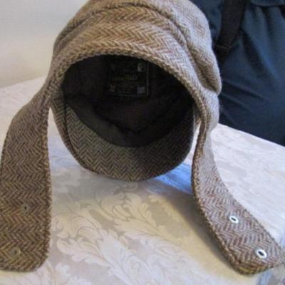 Gray Wilson Suede adjustable newsboy hat; Highland Home Industries red plaid newsboy hat made in Scotland size 7-3/4-7-7/8; Brown/beige...