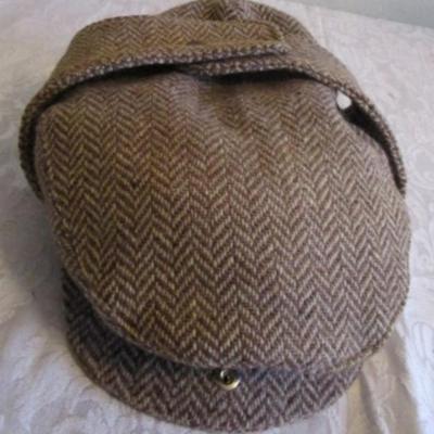 Gray Wilson Suede adjustable newsboy hat; Highland Home Industries red plaid newsboy hat made in Scotland size 7-3/4-7-7/8; Brown/beige...