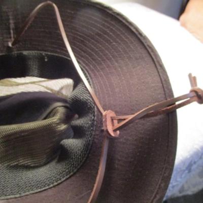 Khaki green canvas & mesh fishing hat - one size fits all; brown Q Headwear Explorer/Safari hat size L/XL