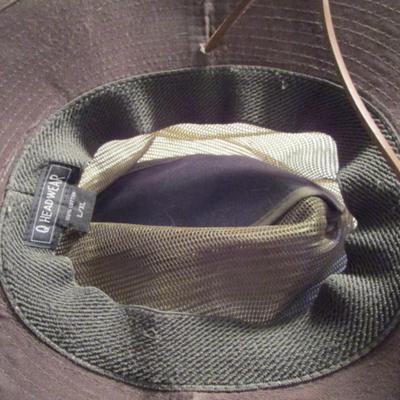 Khaki green canvas & mesh fishing hat - one size fits all; brown Q Headwear Explorer/Safari hat size L/XL