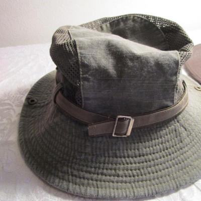 Khaki green canvas & mesh fishing hat - one size fits all; brown Q Headwear Explorer/Safari hat size L/XL