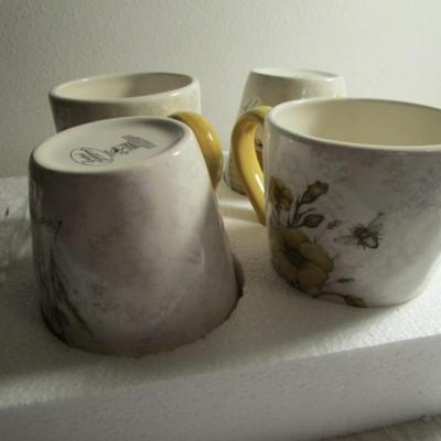 Certified International large ceramic mugs, set of 4 with Bee design