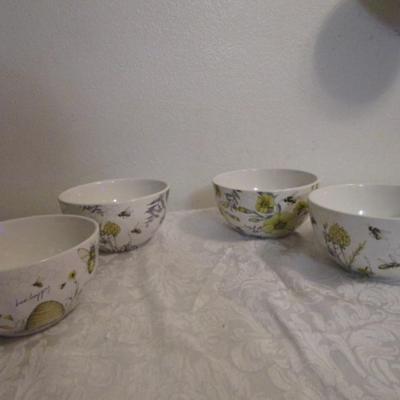 Certified International ceramic bowls, set of 4 with Bee design