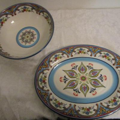 Euro Ceramica ceramic platter and  large bowl, Zanzibar pattern
