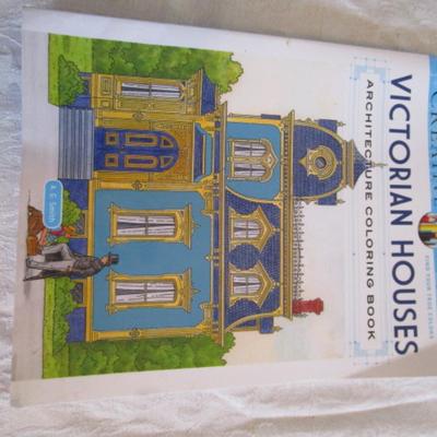 Victorian Houses adult coloring book, Mosaid sticker pad