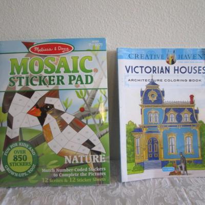 Victorian Houses adult coloring book, Mosaid sticker pad