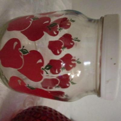 1 decorative 1/2 gallon glass jar with lid, 1 large red vase