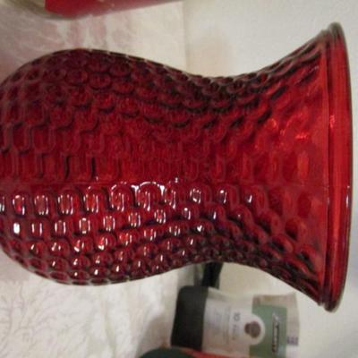 1 decorative 1/2 gallon glass jar with lid, 1 large red vase