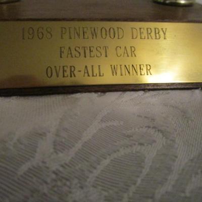 2 pinewood derby trophies & pinewood derby car