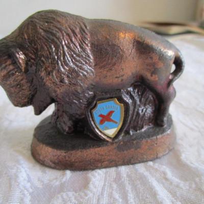 Vintage Buffalo figurine metal with copper plating, "South Dakota"