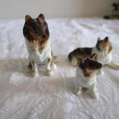 3 miniature Ceramic Collie's