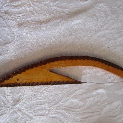 Vintage decorative fiddle with bow, handmade wooden musical instrument