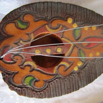 Vintage decorative fiddle with bow, handmade wooden musical instrument