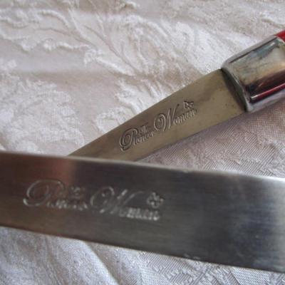 Pioneer Woman ladel and slotted serving spoon, red handles