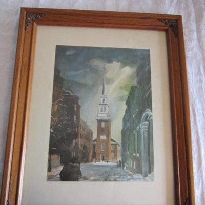 Framed Picture - Artist Earl Gross, Old North Church Boston Paul Revere American Revolution