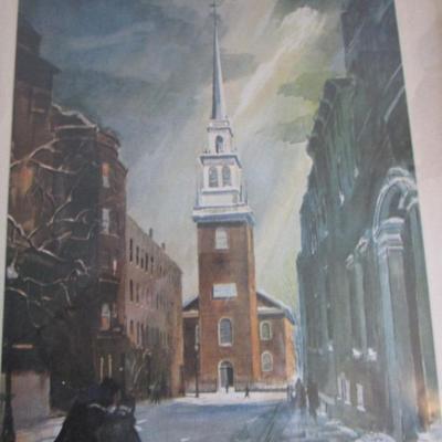 Framed Picture - Artist Earl Gross, Old North Church Boston Paul Revere American Revolution