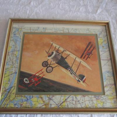 Vintage J. B. Deneen Wings of Glory WWI Sopwith Camel vs. Fokker Triplanes - 1916 framed artwork with custom matting