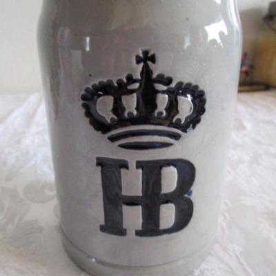 German Stein with HB Crown emblem stoneware mug, .5 liters