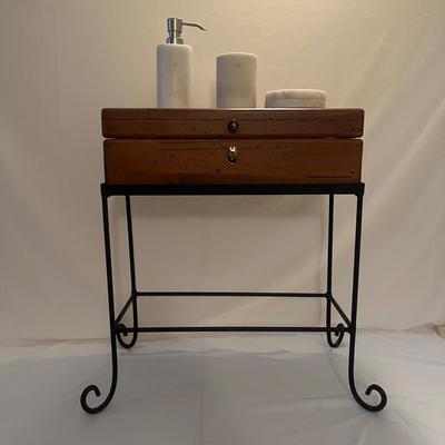 Wooden Box on Iron Frame & Stone Bathroom Set (LR-MG)