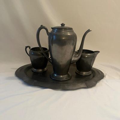 Pewter Tea Set & Two Ceramic Figurines (LR-MG)
