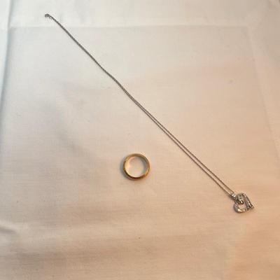 14k Wedding Band & Heart-Shaped Necklace (K-SS)