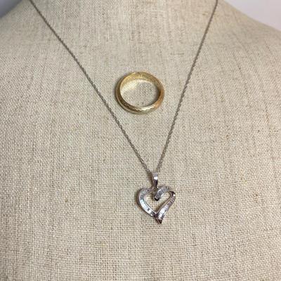 14k Wedding Band & Heart-Shaped Necklace (K-SS)