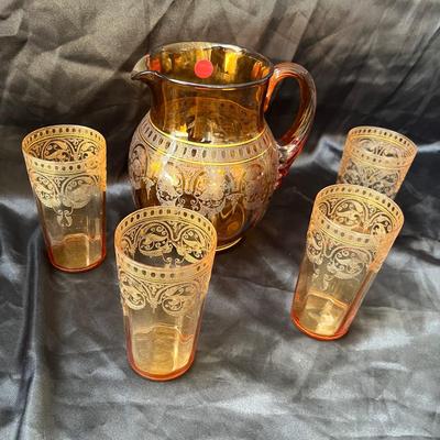 Lot 49 Cambridge Amber Pitcher set