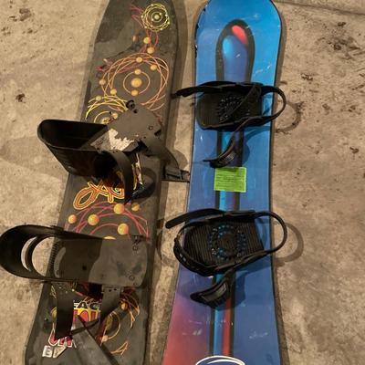Baseball bats, fishing items, snowboard and lawn chairs