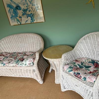 Wicker loveseat, table & chair