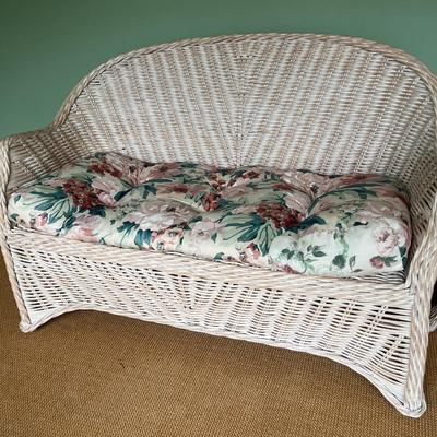 Wicker loveseat, table & chair