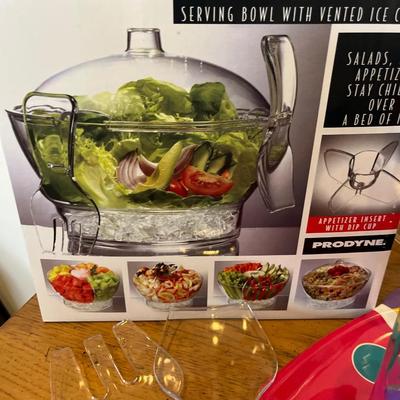 Cold Bowl on Ice & plastic fish glasses, pitcher & tray