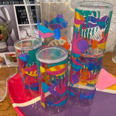 Cold Bowl on Ice & plastic fish glasses, pitcher & tray
