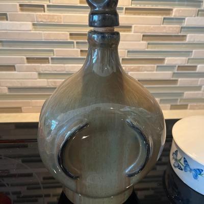 Fuller Pottery Musical Decanter, Amberina Art glass bowl, Creazioni Silverstri Art vase bottle