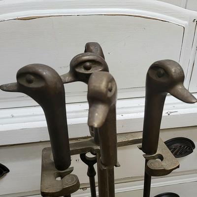 1950's Brass Duck Fireplace Tools