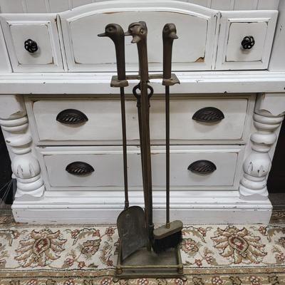 1950's Brass Duck Fireplace Tools