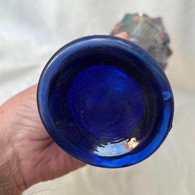 Lot 76 Fenton Blue Swung Carnival glass vase