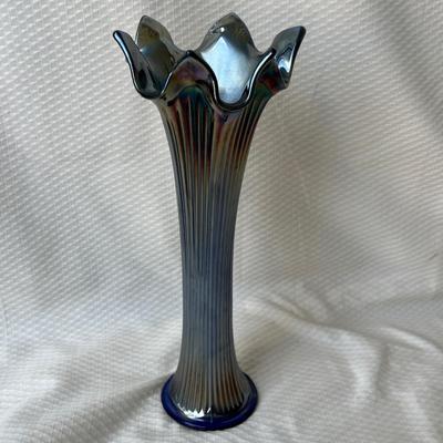 Lot 76 Fenton Blue Swung Carnival glass vase