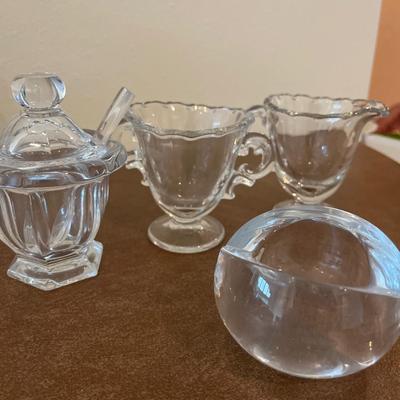 50th Anniversary See’s Candy dish, crystal & 9 glass coffee cups