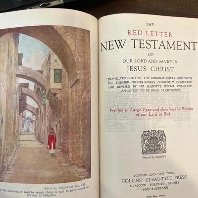 Traveling Communion Set, Vintage Jesus picture, bible, daily bread plate