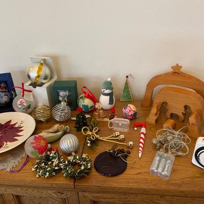 Wood cutout nativity and ornaments