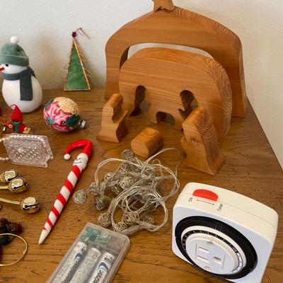 Wood cutout nativity and ornaments