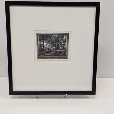 Signed & Numbered "Adirondack Chairs" By Beth Krommes Art Approx 13 12/" x 14 1/4"