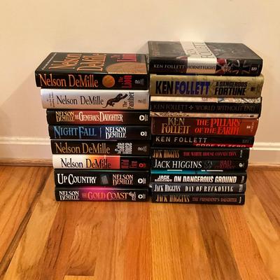 747 Lot of Nelson DeMille, Ken Follet & Jack Higgins Hard Back Books