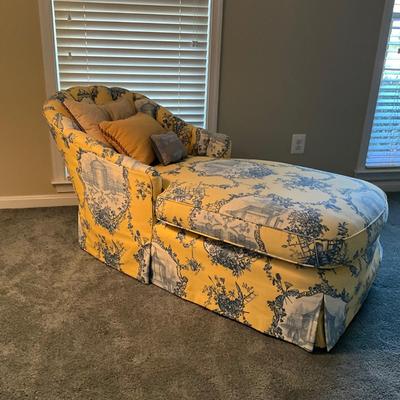 021 Custom Upholstered Yellow and Blue Chaise Lounge